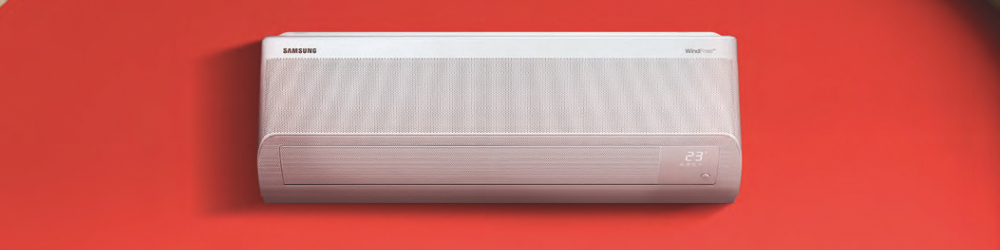 Samsung Windfree air conditioning unit on an internal wall.